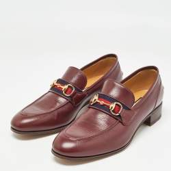 Gucci Burgundy Leather Web Slip On Loafers Size 41