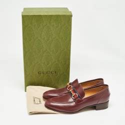 Gucci Burgundy Leather Web Slip On Loafers Size 41