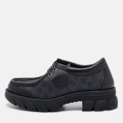 Gucci Black GG Supreme Canvas and Leather Retro Interlocking G Derby Size 44