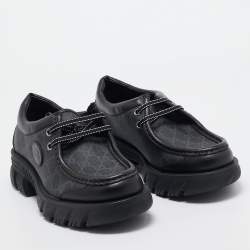Gucci Black GG Supreme Canvas and Leather Retro Interlocking G Derby Size 44