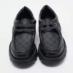Gucci Black GG Supreme Canvas and Leather Retro Interlocking G Derby Size 44