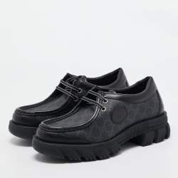 Gucci Black GG Supreme Canvas and Leather Retro Interlocking G Derby Size 44