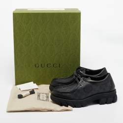 Gucci Black GG Supreme Canvas and Leather Retro Interlocking G Derby Size 44