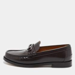 Pre Owned Gucci Brown Leather Horsebit Slip On Loafers Size 42.5