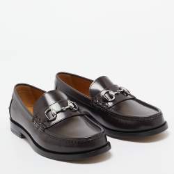 Pre Owned Gucci Brown Leather Horsebit Slip On Loafers Size 42.5
