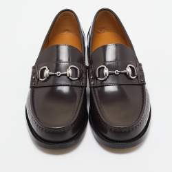 Pre Owned Gucci Brown Leather Horsebit Slip On Loafers Size 42.5