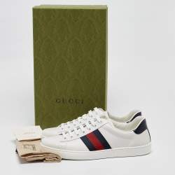 Gucci White Leather Ace Web Low Top Sneakers Size 42.5