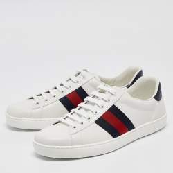 Gucci White Leather Ace Web Low Top Sneakers Size 42.5