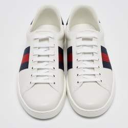 Gucci White Leather Ace Web Low Top Sneakers Size 42.5