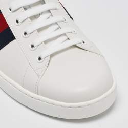 Gucci White Leather Ace Web Low Top Sneakers Size 42.5