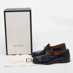 Pre Owned Gucci Black Leather Horsebit Foldable Slip On Loafers Size 41