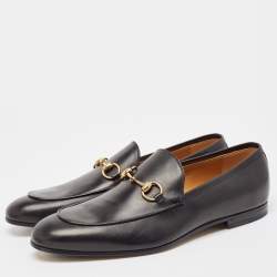 Gucci Black Leather Jordaan Loafers Size 45