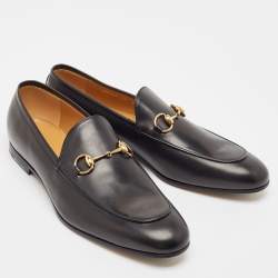 Gucci Black Leather Jordaan Loafers Size 45