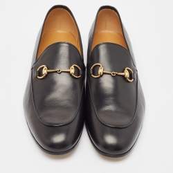 Gucci Black Leather Jordaan Loafers Size 45