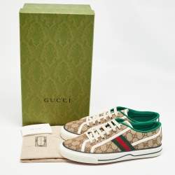 Pre Owned Gucci Beige/Ebony GG Canvas Tennis 1977 Sneakers Size 42
