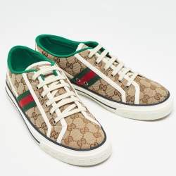 Pre Owned Gucci Beige/Ebony GG Canvas Tennis 1977 Sneakers Size 42