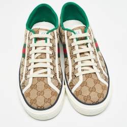 Pre Owned Gucci Beige/Ebony GG Canvas Tennis 1977 Sneakers Size 42