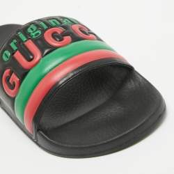 Gucci Black Leather Original Slides Size 42