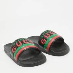 Gucci Black Leather Original Slides Size 42
