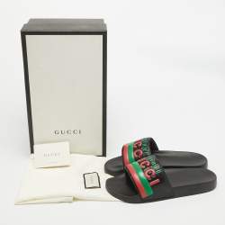Gucci Black Leather Original Slides Size 42