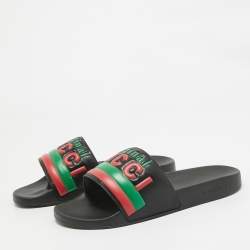 Gucci Black Leather Original Slides Size 42