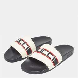 Pre Owned Gucci Cream Rubber Gucci Logo Slide Sandals Size 41