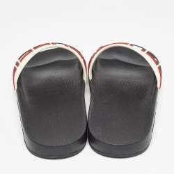 Pre Owned Gucci Cream Rubber Gucci Logo Slide Sandals Size 41