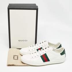 Gucci White Leather Ace Low Top Sneakers Size 41.5
