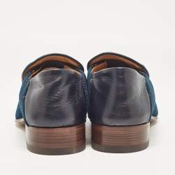 Pre Owned Gucci Green GG Velvet and Leather Horsebit Slip On Loafers 42.5