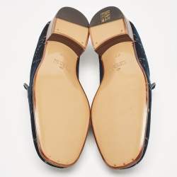 Pre Owned Gucci Green GG Velvet and Leather Horsebit Slip On Loafers 42.5