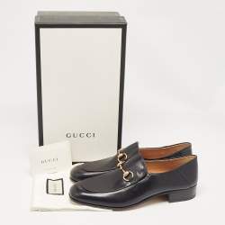 Pre Owned Gucci Black Leather Horsebit Quentin Slip On Loafers Size 44