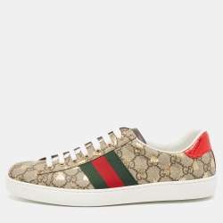 Pre Owned Gucci Beige/Brown GG Supreme Canvas Bee Ace Sneakers Size 42