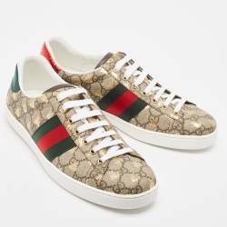 Pre Owned Gucci Beige/Brown GG Supreme Canvas Bee Ace Sneakers Size 42