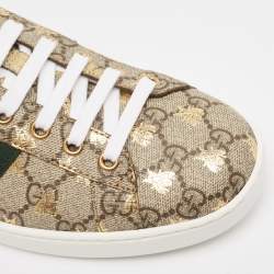 Pre Owned Gucci Beige/Brown GG Supreme Canvas Bee Ace Sneakers Size 42