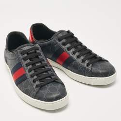 Gucci Black Canvas Ace Lace Up Sneakers Size 40