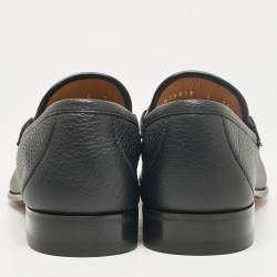 Gucci Black Leather Web Horsebit Loafers Size 40