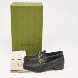 Gucci Black Leather Web Horsebit Loafers Size 40