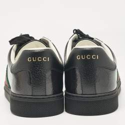 Pre Owned Gucci Black Patent and Leather Ace Lace Up Sneakers Size 41