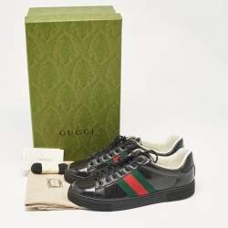 Pre Owned Gucci Black Patent and Leather Ace Lace Up Sneakers Size 41