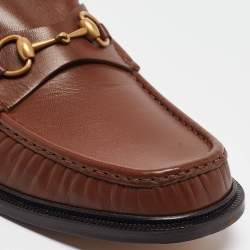 Pre Owned Gucci Brown Leather Horsebit Loafers Size 48