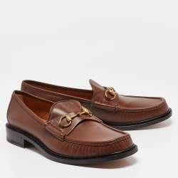 Pre Owned Gucci Brown Leather Horsebit Loafers Size 48