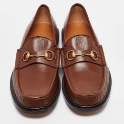 Pre Owned Gucci Brown Leather Horsebit Loafers Size 48