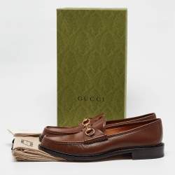 Pre Owned Gucci Brown Leather Horsebit Loafers Size 48