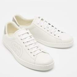 Pre Owned Gucci White Leather Ace Low Top Sneakers 44.5