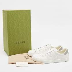 Pre Owned Gucci White Leather Ace Low Top Sneakers 44.5