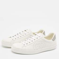 Pre Owned Gucci White Leather Ace Low Top Sneakers 44.5