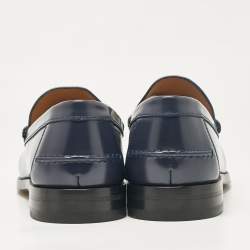 Pre Owned Gucci Dark Blue Leather Horsebit Loafers Size 48