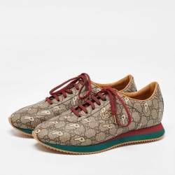 مملوكة مسبقًا Gucci x Palace Brown GG Supreme Canvas and Leather Sneakers Size 42.5