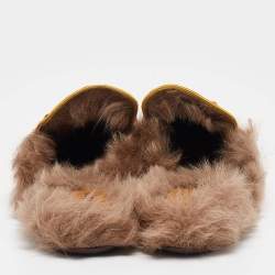 Gucci Orange/Yellow Ostrich and Fur Lined Princetown Flat Mules Size 45