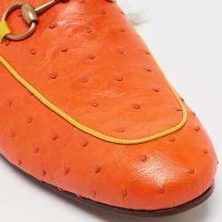 Gucci Orange/Yellow Ostrich and Fur Lined Princetown Flat Mules Size 45